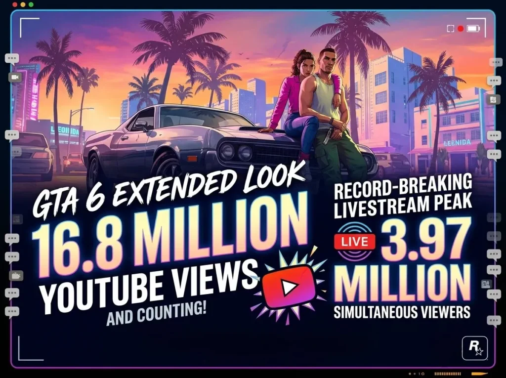 GTA 6 Extended Look Passes 16.8 Million YouTube Views After 3.97M Livestream Peak - Edited